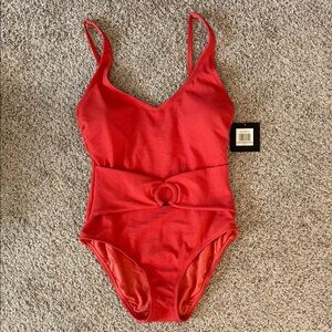 Ellen Tracy Vibrant Red Swimsuit with Ring Accent